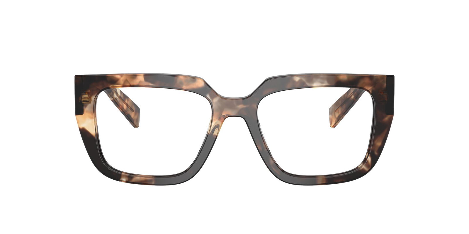 Das Bild zeigt die Prada Brille A03V in Havana caramel von vorne.